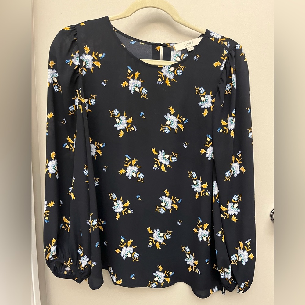 LOFT Floral Blouse - Navy